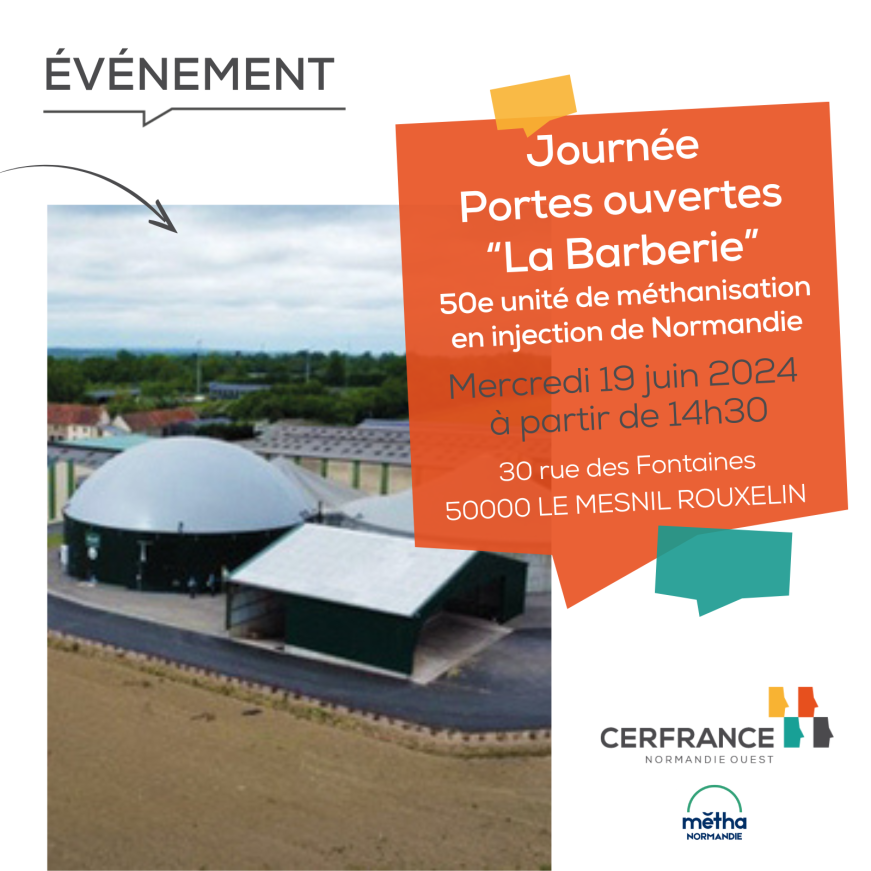 photo d'une unité de méthanisation, avec informations pratiques sur la porte ouverte