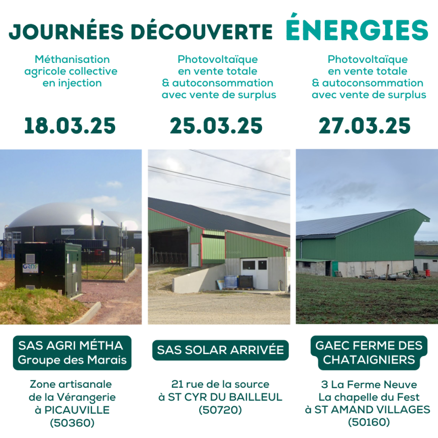 visuel d'une méthanisation agricole et bâtiments avec panneaux photovoltaïques