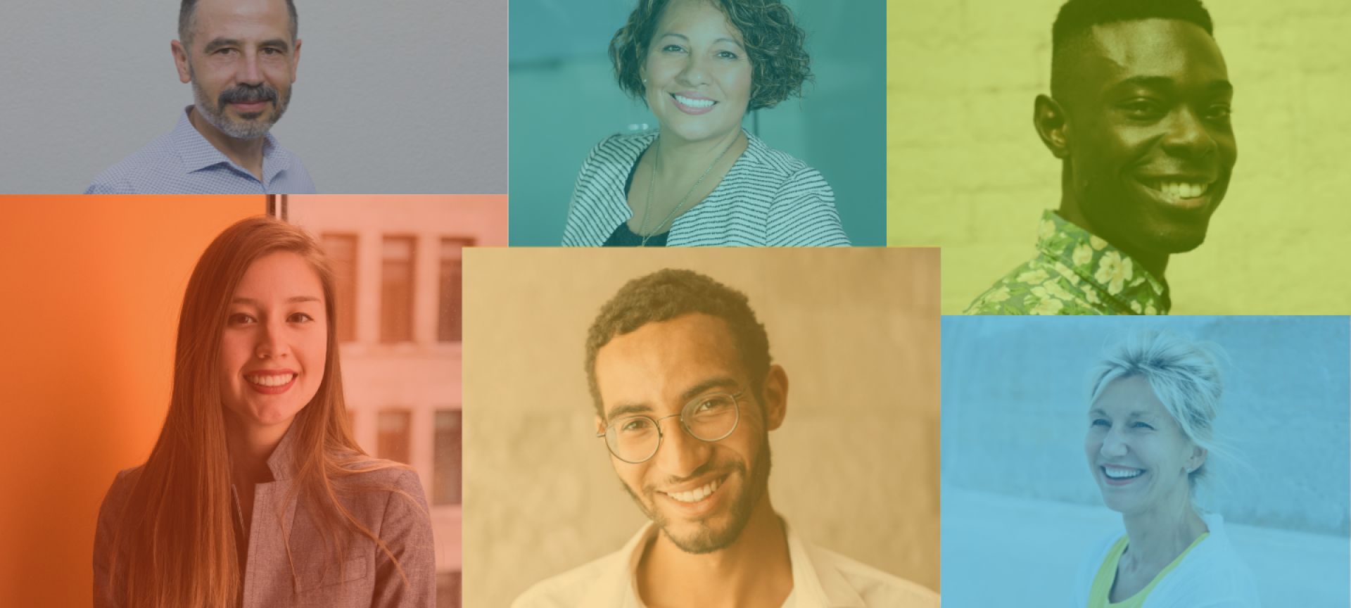 Plusieurs images d'hommes et de femmes sur fond coloré