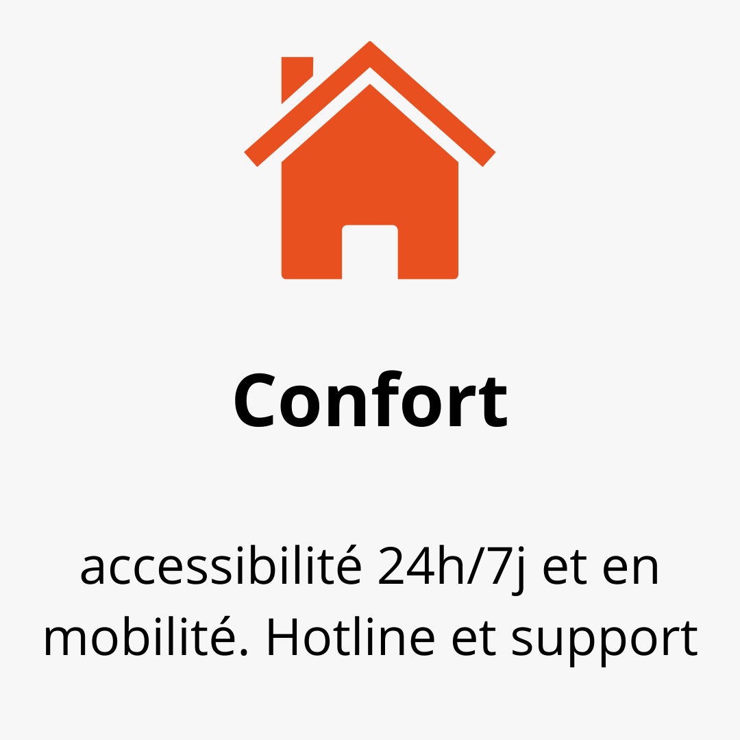 Confort : accessibilité 24/24h et 7/7j et en mobilité. Hotline et support 